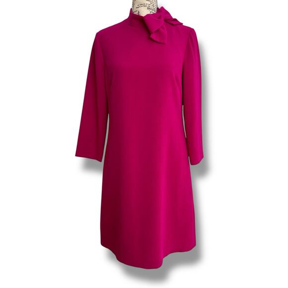 Eliza J Size 6 Pink Crepe Bow Neck Crepe Shift Dress Retro Barbiecore - Picture 2 of 6